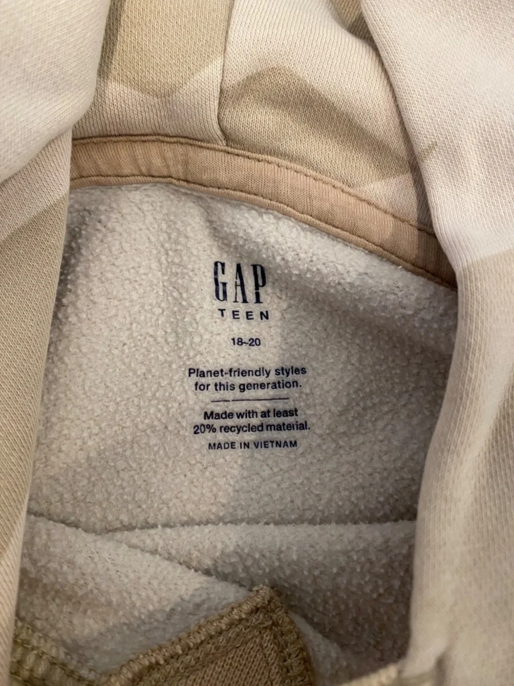 GAP Teen Girls’ Size 18-20 Beige Pullover Hoodie with GAP Print